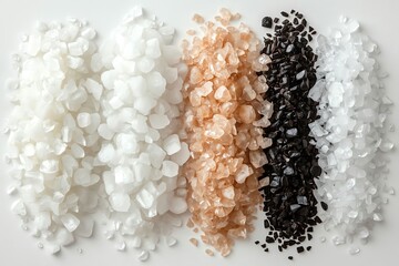 Assortment of gourmet salts: Himalayan pink, sea, and black salt.
