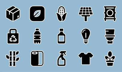 Black and white icons representing everyday objects and concepts leaf corn
