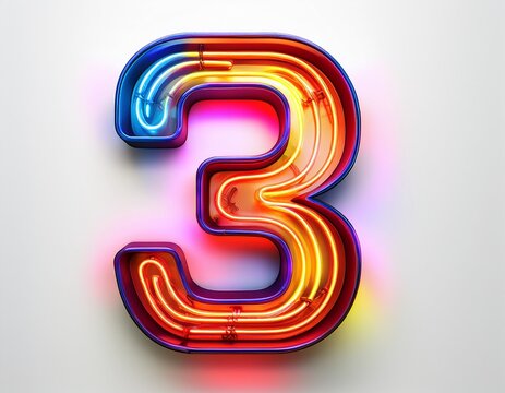 neon number 3 isolated on white background