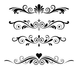 Black ornate decorative flourishes and dividers with heart white