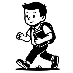 Cartoon School Boy Walking with Book Vector Illustration
