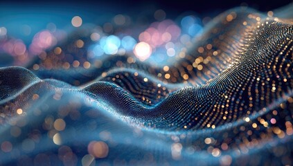 Abstract digital waves with glittering particles