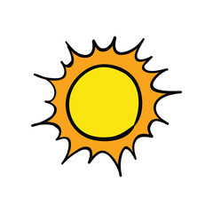 Handdrawn Cartoon Sun with Orange Rays.