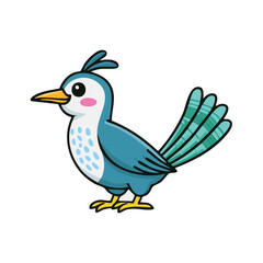 Cute cartoon bird with blue feathers and a playful expression. The bird stands, with a cheerful demeanor, hinting at adventure and fun
