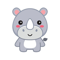 Naklejka premium A cute, friendly rhinoceros character with a charming smile. The design features a cartoon illustration with soft colors and a gentle expression