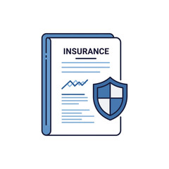 Insurance document with shield in blue outline vector illustration on white.