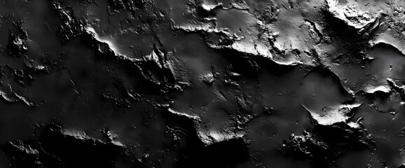 Textured black and white rocky surface revealing geological formations with natural highlights
