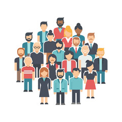 Group of diverse people standing together illustration flat design on white background.