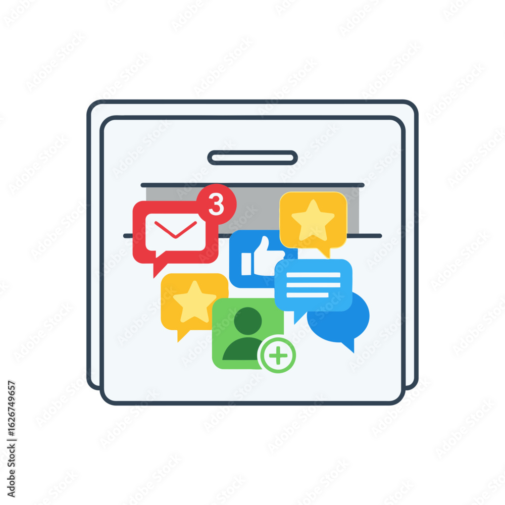 Aufkleber digital tablet displaying social media notifications icons in a flat design style.