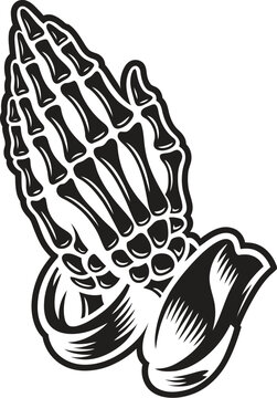 Vintage skeleton praying hands concept vector 