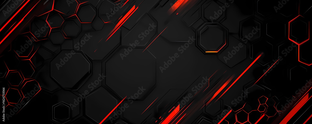 Poster abstract hexagon grid with red and black geometric design