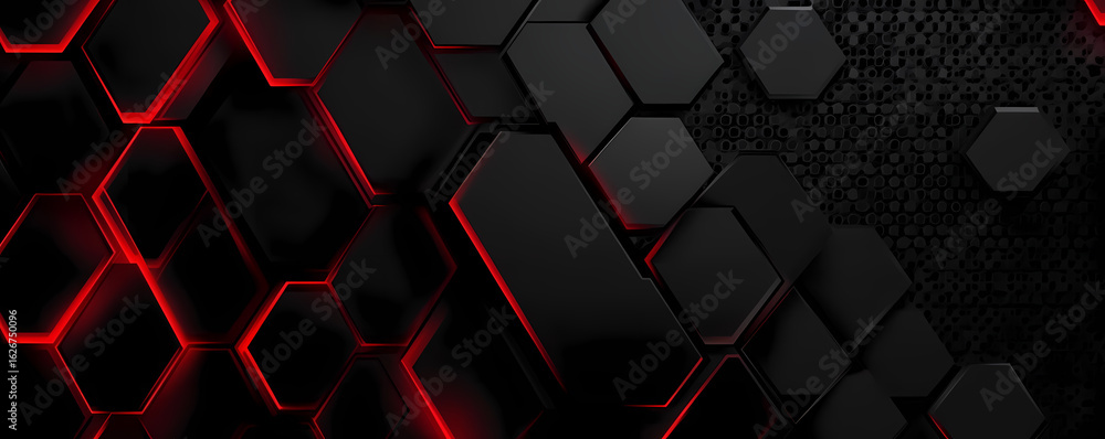 Poster abstract dark hexagon pattern with red highlights