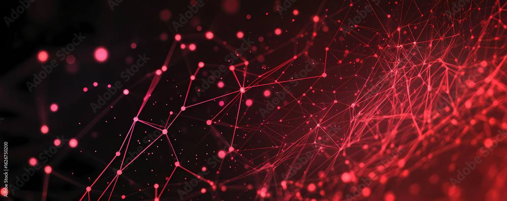 Poster digital network abstract background with glowing red connections and data points