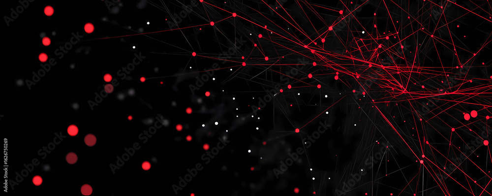 Poster abstract red network connecting points in a digital space