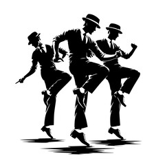 Black and white silhouette vector of  tap dance on white background