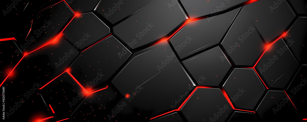 Poster abstract dark hexagonal surface with red glow