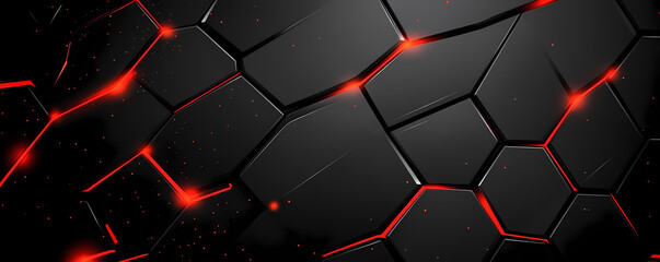 Abstract Dark Hexagonal Surface with Red Glow