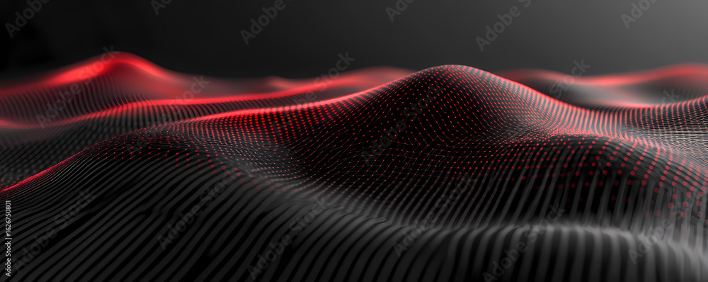 Poster abstract digital landscape with red accents, representing data visualization and technological conce