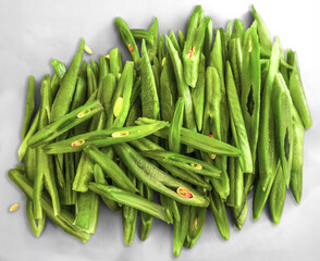 A pile of sliced runner beans ready for cooking