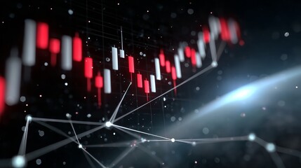 Declining stock ticker symbols flashing financial markets closeup visuals urban environment dynamic angle market analysis