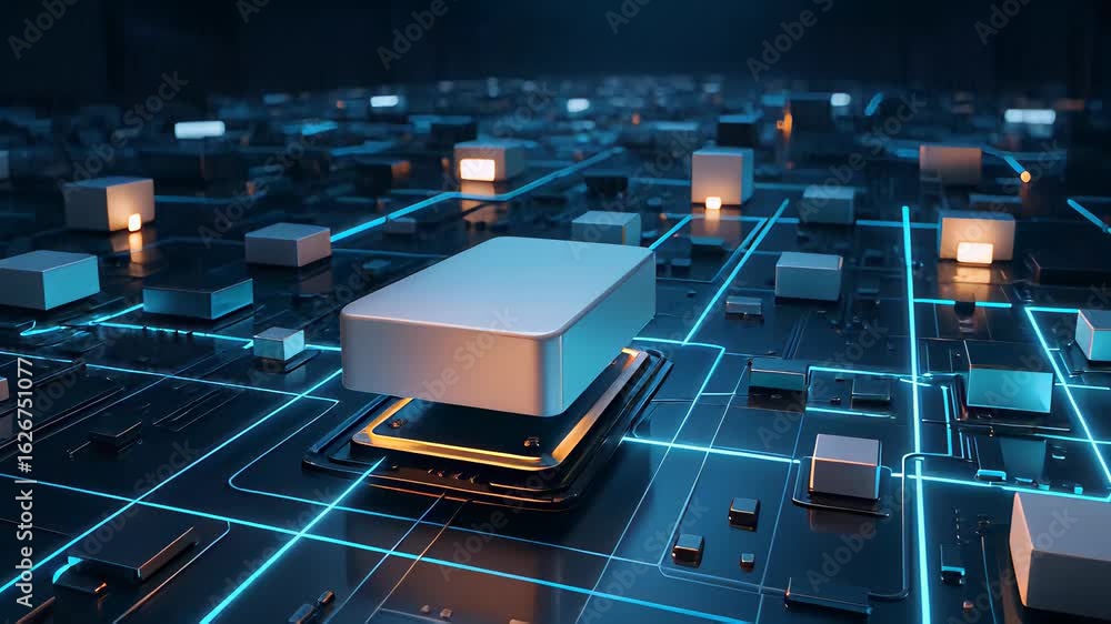 Aufkleber futuristic circuit board technology with dynamic overhead view showcasing modern innovations and des