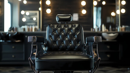 Fototapeta premium Vintage Barber Chair in a Stylish Barbershop with Retro Decor