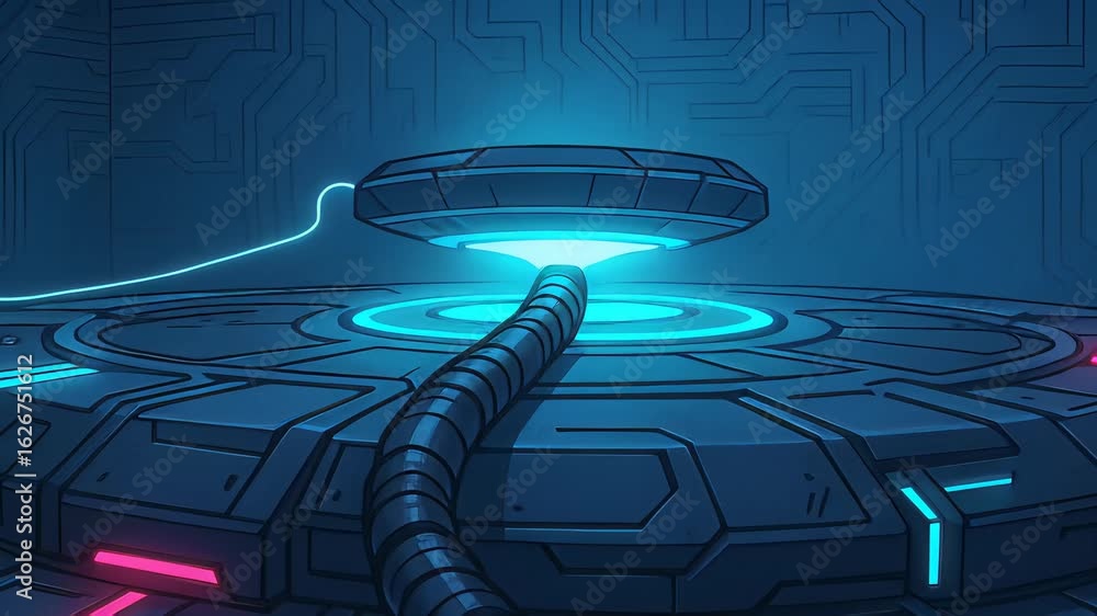 Poster futuristic platform with glowing technology captured from a dynamic overhead perspective showcasing 