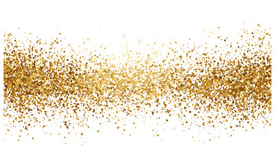Naklejka premium Golden glitter dust, sparkling splatter with glow effect isolated on transparent background. Perfect for festive luxury decorations, metallic confetti texture, holiday card design