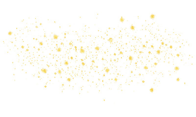 Glowing gold light particles, magical sparkling dust with glitter star sparks. Radiant luminous gold confetti isolated on transparent PNG. Perfect festive holiday background with shining twinkle