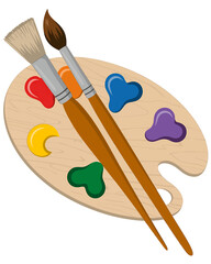 Artistic Palette with Paintbrushes and Vibrant Colors Creative Expression Illustration for Design Projects