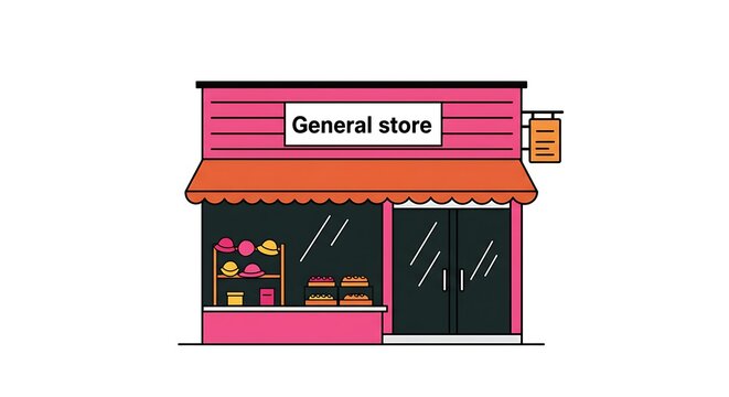General Store Building Illustration with Awning and Display - Powered by Adobe