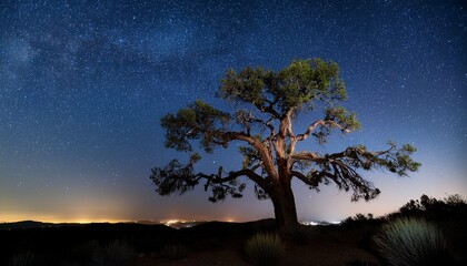 nighttime tree with clear starry sky
