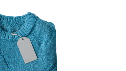 Teal sweater with a gray tag