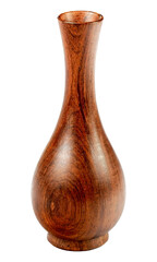 Exquisite Handcrafted Wooden Vase with Rich Grain. A polished, richly hued wooden vase, featuring a smooth, teardrop shape and intricate wood grain.