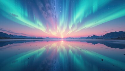 Close up Pastel Sky Landscape with Aurora Reflection