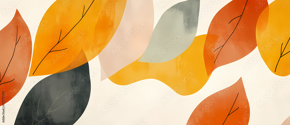 Poster abstract autumn foliage pattern with warm, overlapping leaf shapes in a watercolor-inspired style, c