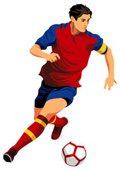 ドリブルする男性のサッカー選手