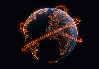 Glowing digital earth with interconnected lines representing global networks.