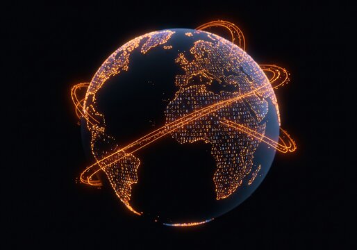 Glowing digital earth with interconnected lines representing global networks.
