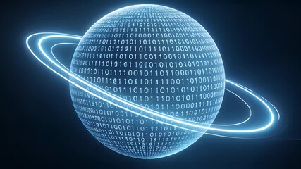 Dynamic Rotation of a Glowing Sphere Showcasing Bina Technology in a Digital Universe - Powered by Adobe