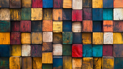 Colorful wooden block mosaic pattern - A vibrant and textured background for various creative projects