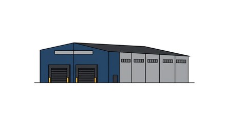 Illustration of Warehouse or Factory Building with Loading Docks and a Minimalist Style