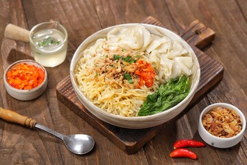 Mie Ayam Pangsit. Wonton Chicken Noodles are a type of wet noodle also known as 