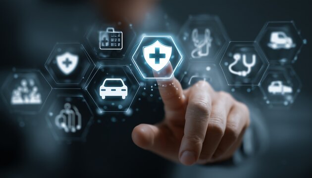 Hand selecting health icon on digital interface