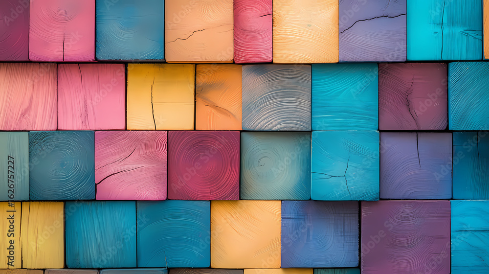 Poster colorful wooden block pattern a vibrant and textured design for background and visual appeal