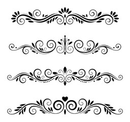 Elegant black floral scrollwork and decorative borders vector