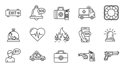 Emergency Icons Set Safety and Response Vector Graphics