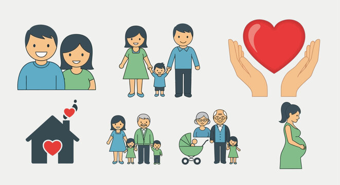 Family Life Stage Icons Growing Families Pregnancy and Grandparents