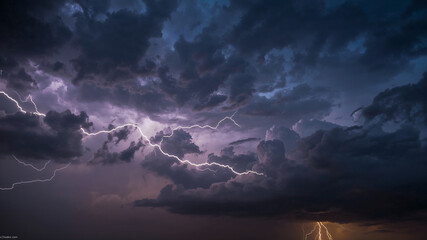 
Electric arc lightning bolts illuminating a turbulent sky