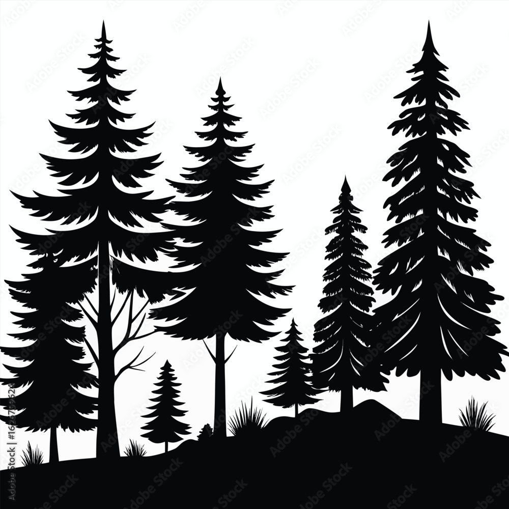 Poster set of tree silhouettes in vector style